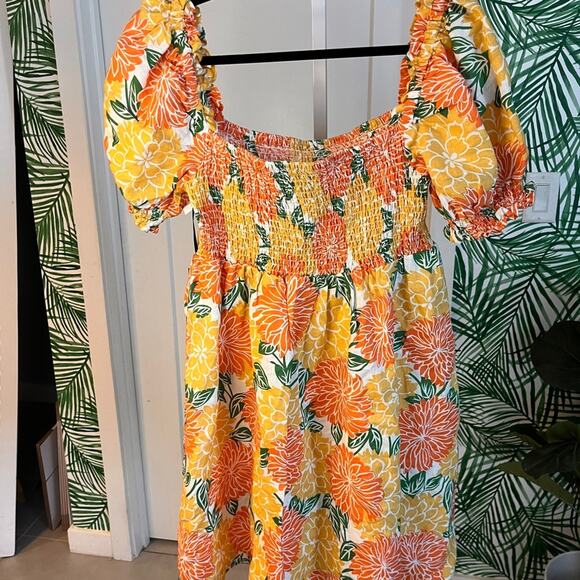 NWT House of Harlow 1960 Tropical Print Linen Puff Sleeve Babydoll Mini Dress - Picture 6 of 13